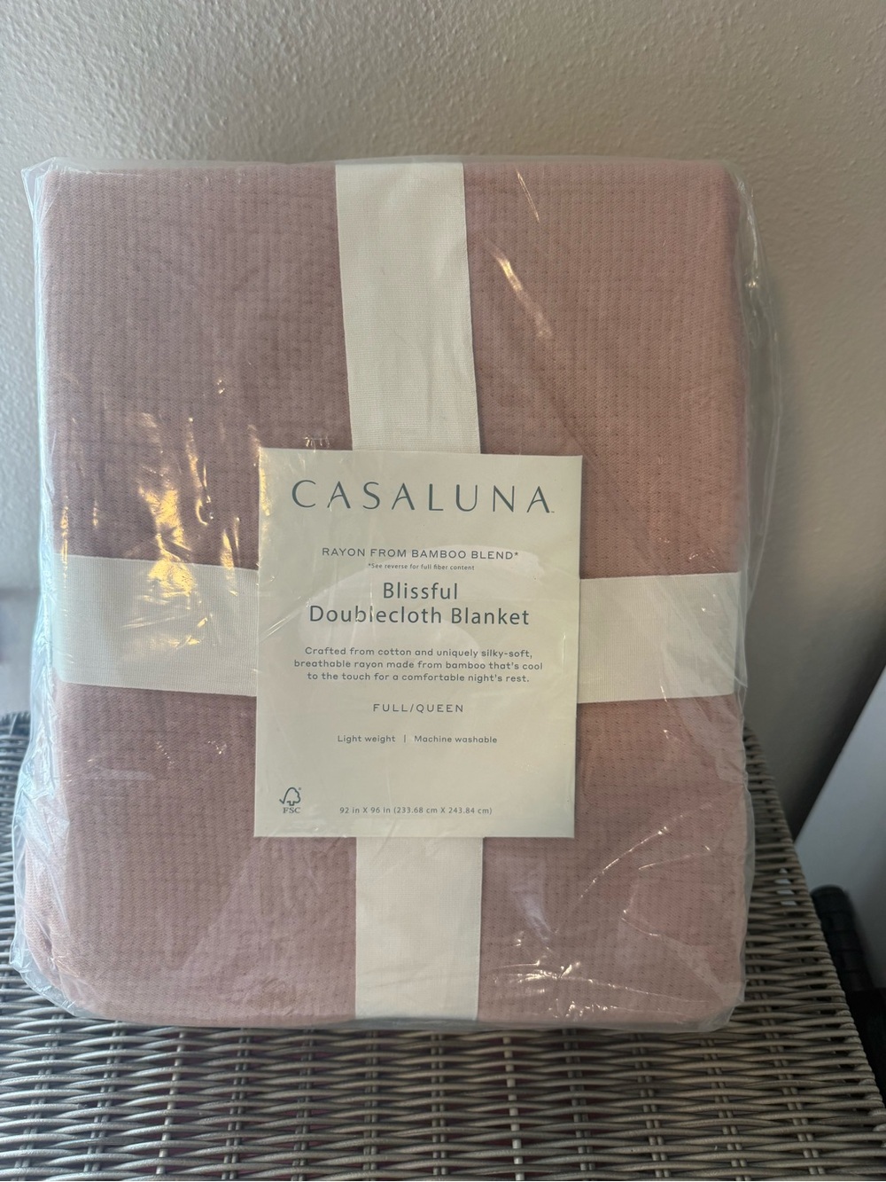 Casaluna Waffle-Texture Doublecloth Blanket - Dusty Rose